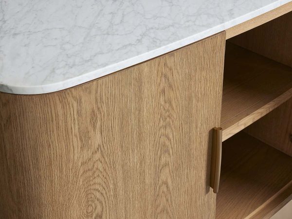 Danny Marble Top Sideboard Oak Wood Buffet Buffet Table Cabinet Country Entryways TV Cabinet - Image 7