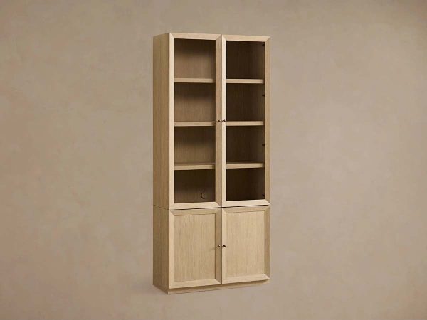 Nason Modular Glass Display Cabinets Oak Wood Tall Cabinets Large Bookcase with Integrated LED Lighting - Image 2