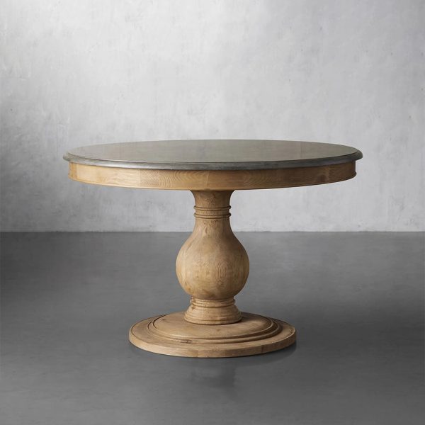 Luca Round Natural Stone Tabletop Dining Table With Pine Base - Image 6