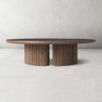 Astor Round Marble Top Coffee Table Wood Cocktail Table Reeded Oak Base Sofa Center Tea Table - Image 15