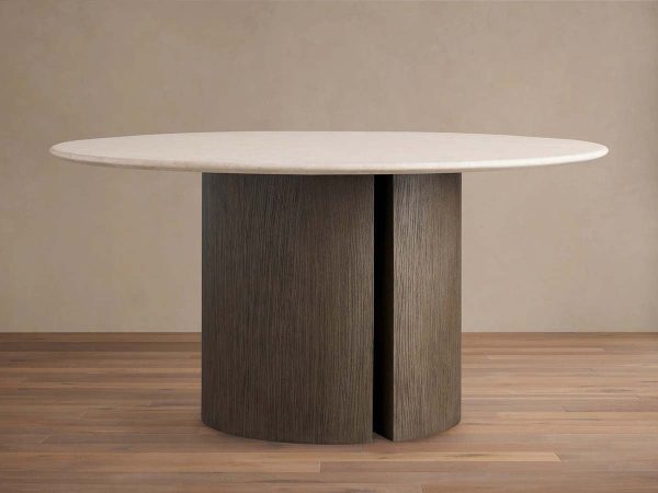 Saint Germain Round Dining Table with Marble Top Wood Dauphine Base - Image 13
