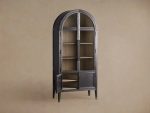 Hattie Glass Tall Display Cabinet Oak Wood Living Room Storage Cabinet - Image 3