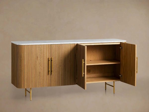Finnley Wood Sideboard Marble Countertop Buffet Storage Cabinet Rural Entryways Cabinet - Image 6