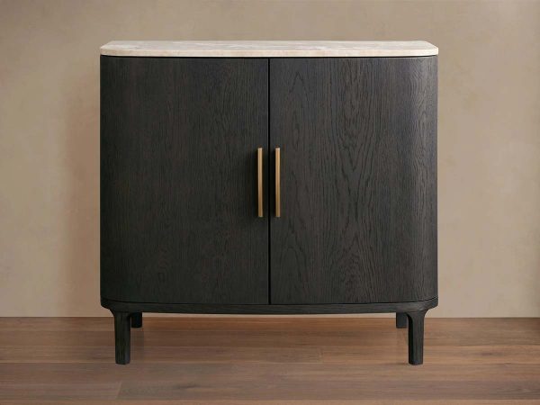 Danny Oak Wood Sideboards Cabinet Marble Top Buffet Cabinet Lockers - Image 10