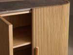 Astor Marble Top Hall Chest Oak Wood Sideboards Reeded Entrance Storage Cabinet - Image 4