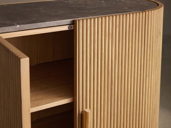 Astor Marble Top Hall Chest Oak Wood Sideboards Reeded Entrance Storage Cabinet - Image 4