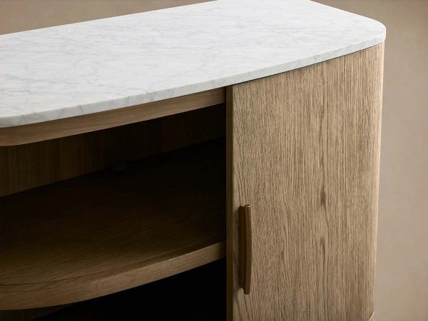 Danny Oak Wood Sideboards Cabinet Marble Top Buffet Cabinet Lockers - Image 3