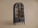 Hattie Glass Tall Display Cabinet Oak Wood Living Room Storage Cabinet - Image 2