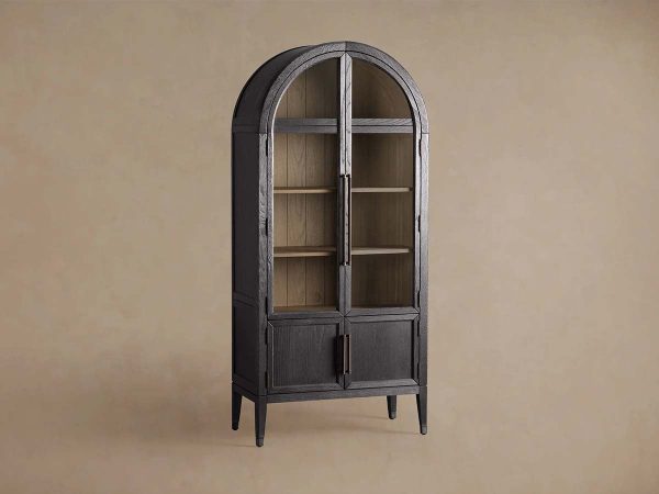 Hattie Glass Tall Display Cabinet Oak Wood Living Room Storage Cabinet - Image 2