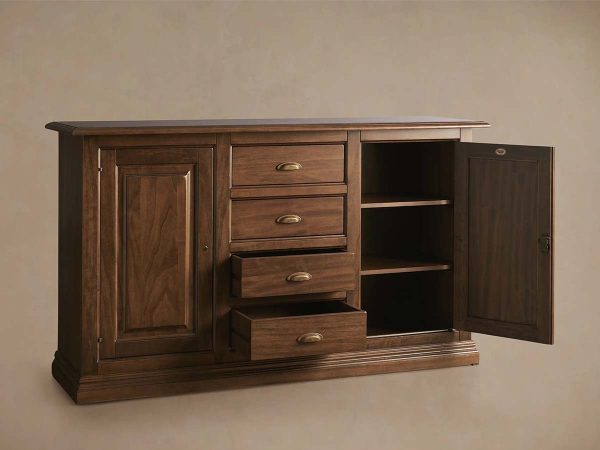 Tuscany Poplar Buffet Table Wood Sideboard Vintage 4 drawers Living Room Old World Entryways Cabinet - Image 2