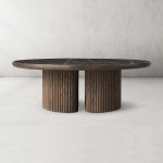 Astor Round Marble Top Coffee Table Wood Cocktail Table Reeded Oak Base Sofa Center Tea Table - Image 18
