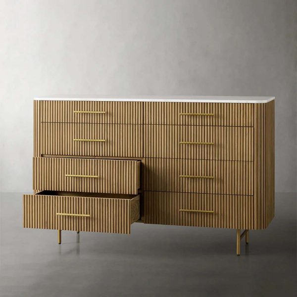 Finnley Wood Eight-Drawer Dresser with Marble or Bluestone Top Rural Chest Of 8 Drawers Cabinet - Image 23