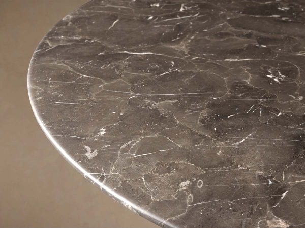Saint Germain Round Dining Table with Carrara Marble Top Wood Toulouse Base - Image 8