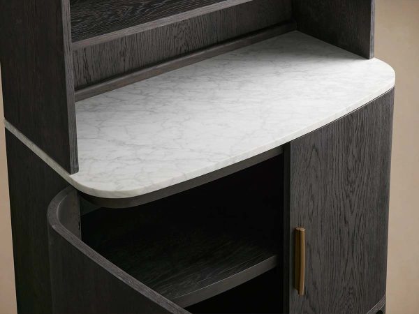 Danny Wood Tall Display Hutch With Marble Top Oak Sideboard buffet Storage Table Kitchen Pantry Cabinet - Image 5