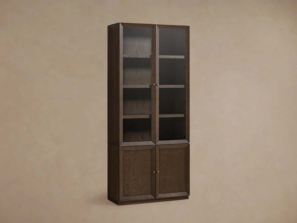 Nason Modular Glass Display Cabinets Oak Wood Tall Cabinets Large Bookcase with Integrated LED Lighting - Image 9