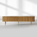 Finnley Low Media TV Stand Storage Cabinet with Stone Top - Image 3