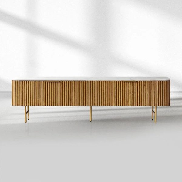 Finnley Low Media TV Stand Storage Cabinet with Stone Top - Image 3