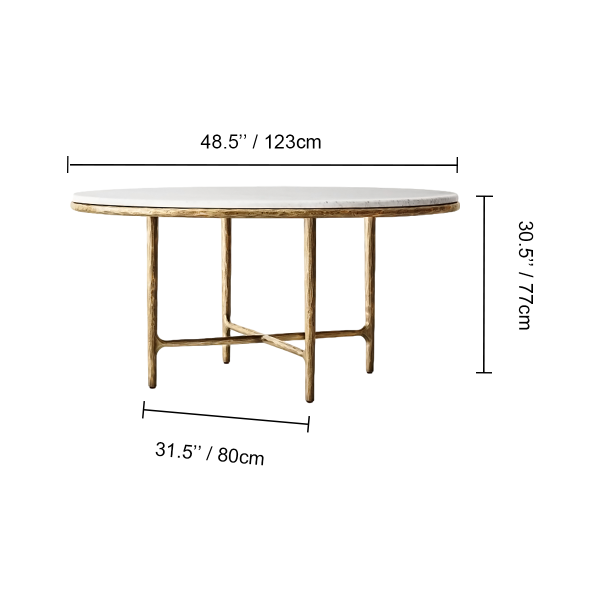 Thaddeus Metal Marble Round Dining Table Hand-Forged Kitchen Table - Image 4
