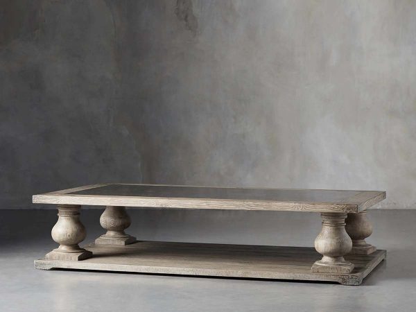 Hudson Pine Coffee Table Bluestone Inlay Cocktail Table Wood Living Room Retro Center Tea Table - Image 2