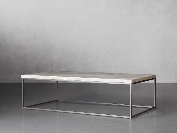 Arielle Rectangle Coffee Table Fossilized Clamshell Top Cocktail Table Iron Base Sofa Center Tea Table - Image 2