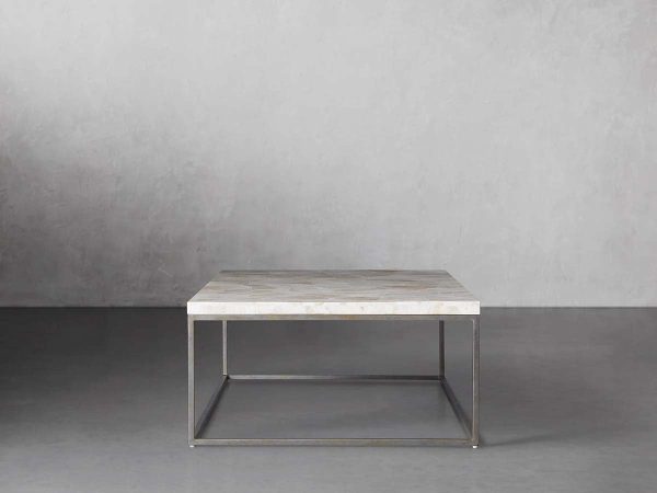 Arielle Rectangle Coffee Table Fossilized Clamshell Top Cocktail Table Iron Base Sofa Center Tea Table - Image 3