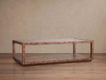 Corey Mappa Burl Wood Coffee Table Glass Tabletop Cocktail Table Rectangle Sofa Center Tea Table - Image 2