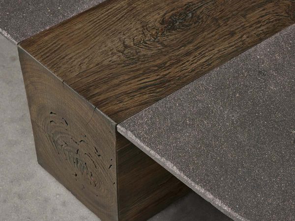 Nicco Lava Stone Top Coffee Table Wood Base Cocktail Table Living Room Luxury Center Tea Table - Image 3