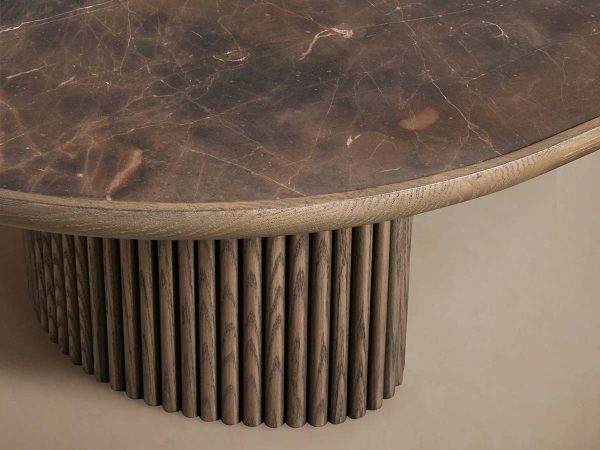 Astor Marble Top Coffee Table Oval Cocktail Table Wood Base Sofa Center Tea Table - Image 9