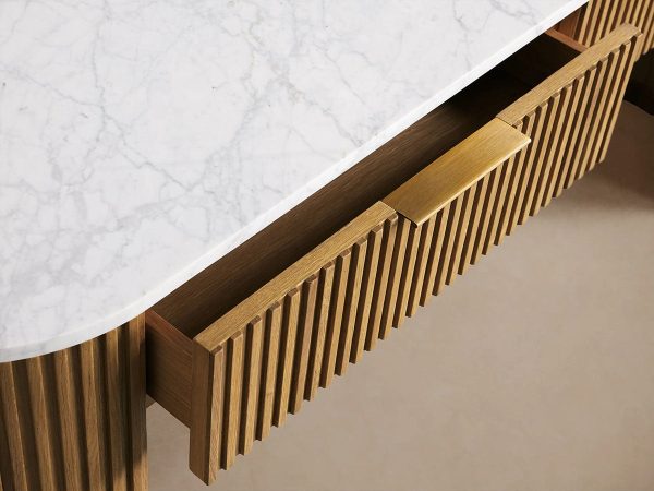 Finnley Stone Top Storage Console Solid Wood Hallway Entryway Table Entrance Cabinet With Drawers - Image 3
