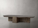 Nicco Lava Stone Top Coffee Table Wood Base Cocktail Table Living Room Luxury Center Tea Table - Image 2