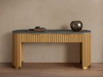 Finnley Stone Top Storage Console Solid Wood Hallway Entryway Table Entrance Cabinet With Drawers - Image 4
