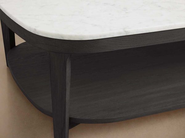 Danny Marble Top Coffee Table Oak Wood Cocktail Table Living Room Rectangle Center Tea Table - Image 9