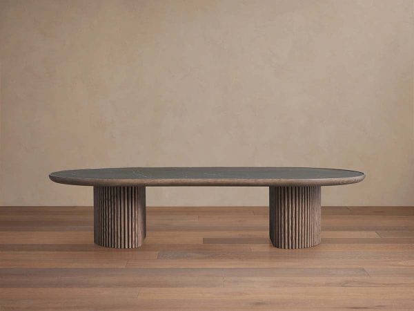 Astor Marble Top Coffee Table Oval Cocktail Table Wood Base Sofa Center Tea Table - Image 11