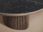Astor Marble Top Coffee Table Oval Cocktail Table Wood Base Sofa Center Tea Table - Image 12
