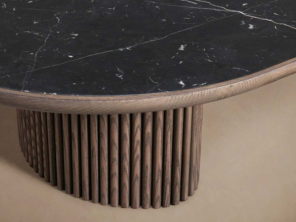 Astor Marble Top Coffee Table Oval Cocktail Table Wood Base Sofa Center Tea Table - Image 12