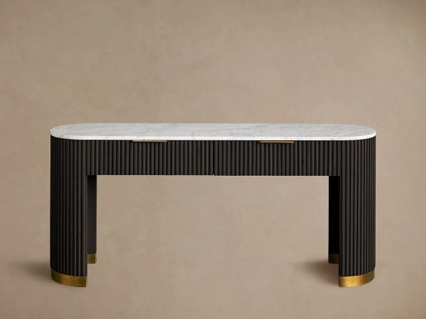 Finnley Stone Top Storage Console Solid Wood Hallway Entryway Table Entrance Cabinet With Drawers - Image 5