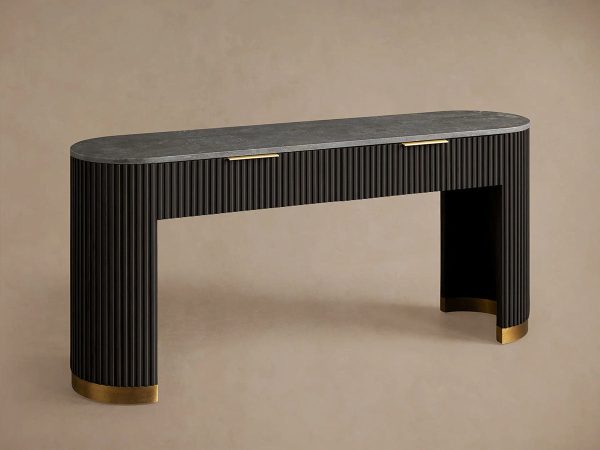 Finnley Stone Top Storage Console Solid Wood Hallway Entryway Table Entrance Cabinet With Drawers - Image 6