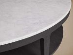 Danny Round Marble Top Coffee Table Oak Wood Base Cocktail Table Living Room Center Tea Table - Image 2