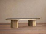 Astor Marble Top Coffee Table Oval Cocktail Table Wood Base Sofa Center Tea Table - Image 2