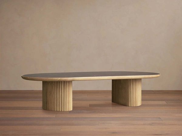 Astor Marble Top Coffee Table Oval Cocktail Table Wood Base Sofa Center Tea Table - Image 2