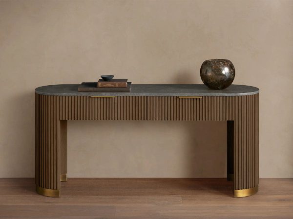 Finnley Stone Top Storage Console Solid Wood Hallway Entryway Table Entrance Cabinet With Drawers - Image 10