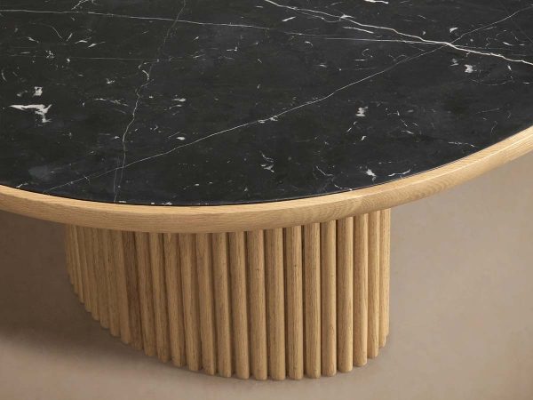 Astor Marble Top Coffee Table Oval Cocktail Table Wood Base Sofa Center Tea Table - Image 6