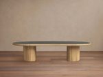 Astor Marble Top Coffee Table Oval Cocktail Table Wood Base Sofa Center Tea Table - Image 5