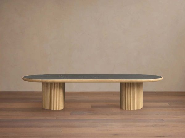 Astor Marble Top Coffee Table Oval Cocktail Table Wood Base Sofa Center Tea Table - Image 5