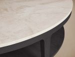 Danny Round Marble Top Coffee Table Oak Wood Base Cocktail Table Living Room Center Tea Table - Image 5
