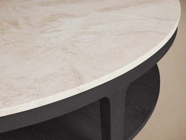 Danny Round Marble Top Coffee Table Oak Wood Base Cocktail Table Living Room Center Tea Table - Image 5