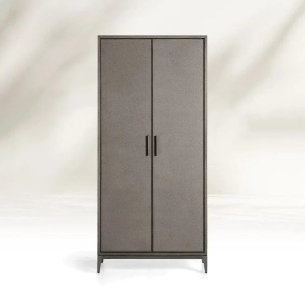 Malone Solid Wood Double Door Tall Cabinet With Leather Detailing - Image 9