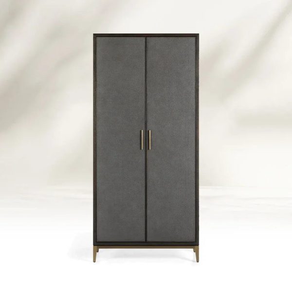 Malone Solid Wood Double Door Tall Cabinet With Leather Detailing - Image 6