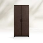 Malone Solid Wood Double Door Tall Cabinet With Leather Detailing - Image 7