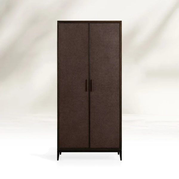 Malone Solid Wood Double Door Tall Cabinet With Leather Detailing - Image 7